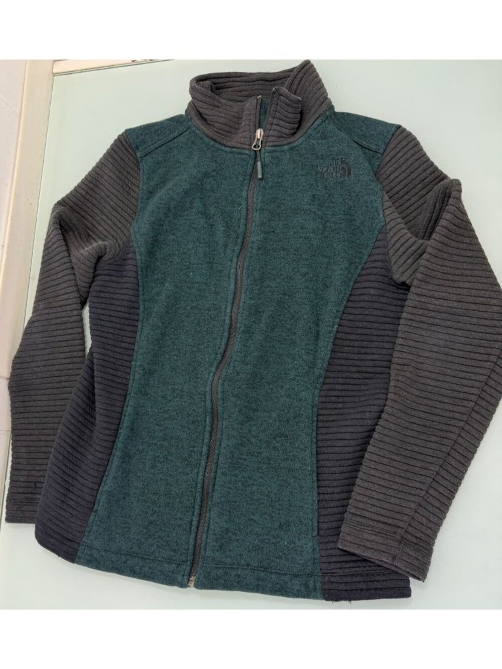 The North Face Indi Full Zip Rib Knit Fleece Jacket Women's M Medium Green